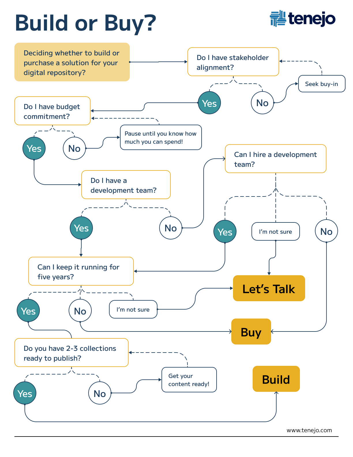 Tenejo build or buy infographic decision tree